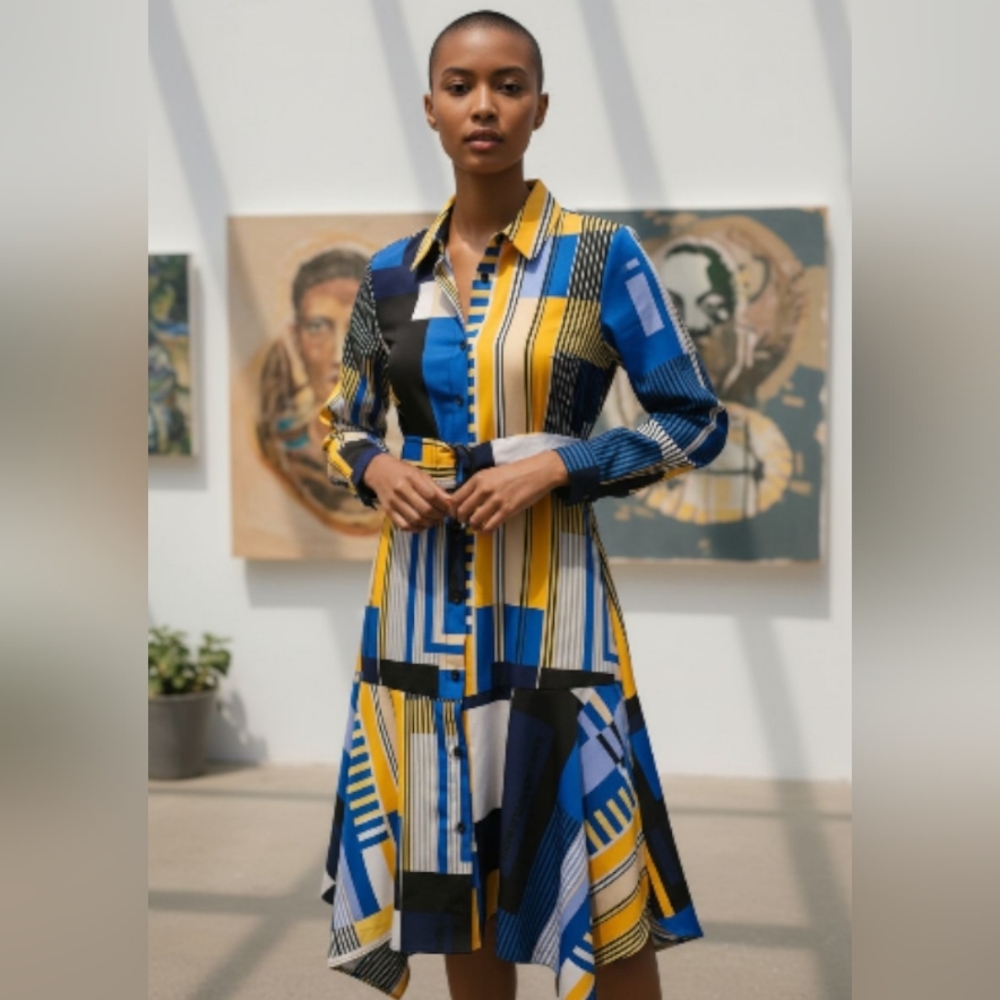 Karl Lagerfeld Colorful Geometric Patterned Shirt Dress